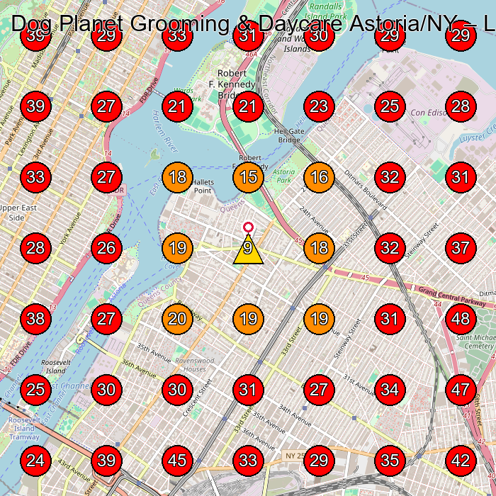 Dog Planet Grooming & Daycare Astoria/NY GeoGrid visibility map for Coffee Shops in Queens